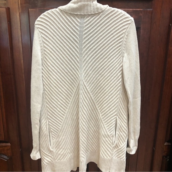 H by Halston Ivory Oatmeal Open Front Ribbed Cardigan Oversized Sweater Sz M - Picture 3 of 12